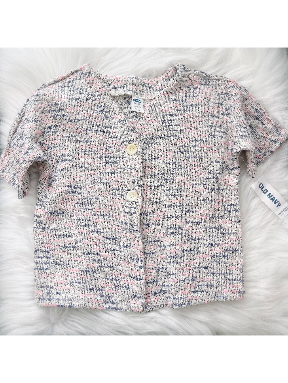 NWT Old Navy Baby Girls Boucle Tweed Cardigan 18-24M Pink Blue Short Sleeve